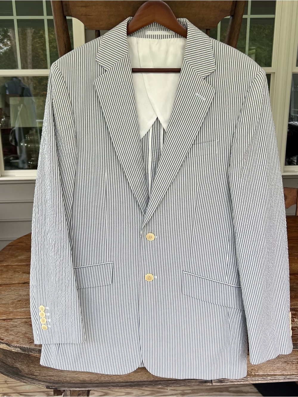 Charles Tyrwhitt Seersucker Blazer Classic Fit 36R Blue White Cotton Jacket